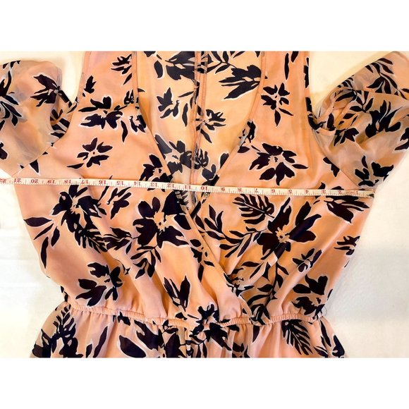 Justfab Women's Floral Cold Shoulder Wrap Romper V Neck Peach Pink Blue Size XL - Picture 4 of 9